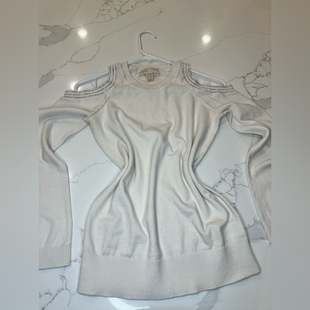 Michael Kors Cream Sweater with Studded Shoulders